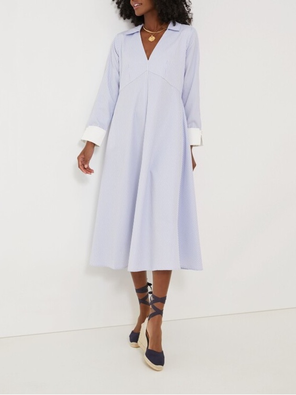 Tuckernuck Pomander Place Light Blue & White Striped Cannes Maxi V Shirt Dress